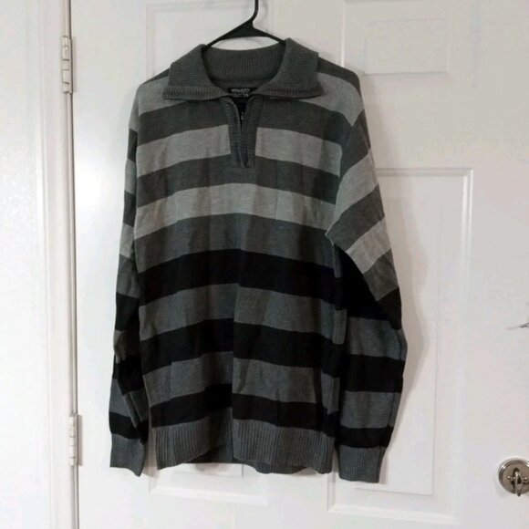 Marx & Dutch Collection Gray Striped 1/4 Zip Pullover Sweater Men's Large - Picture 2 of 7